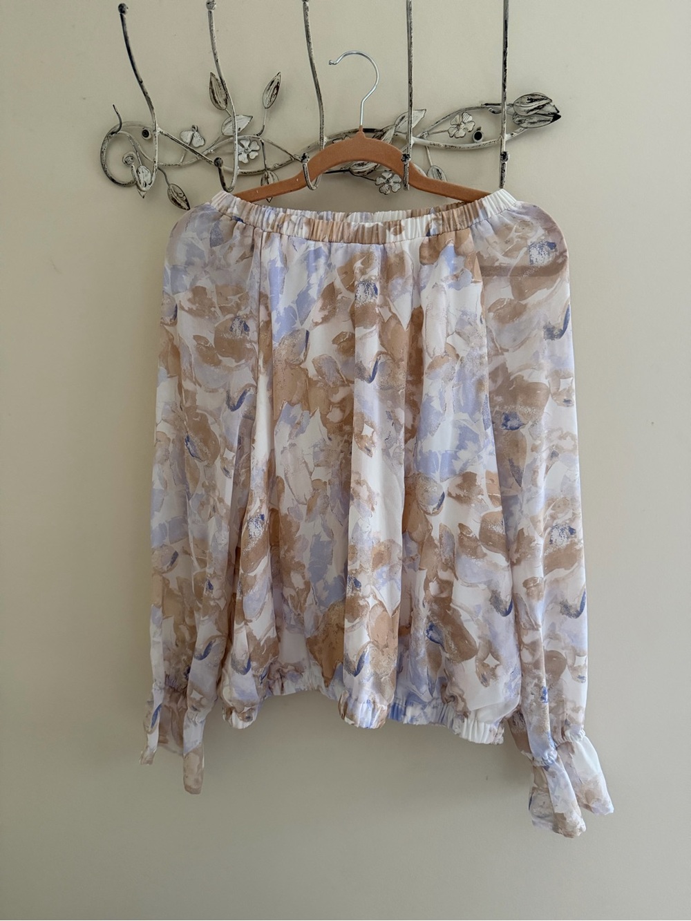 Nine West Beige and Light Blue Off-Shoulder Blouse